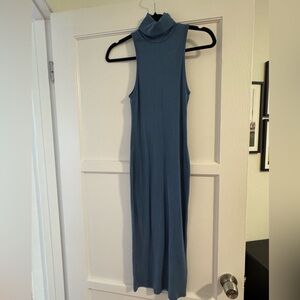 Zara Blue Mock Neck Sleeveless Sheath Maxi Dress
